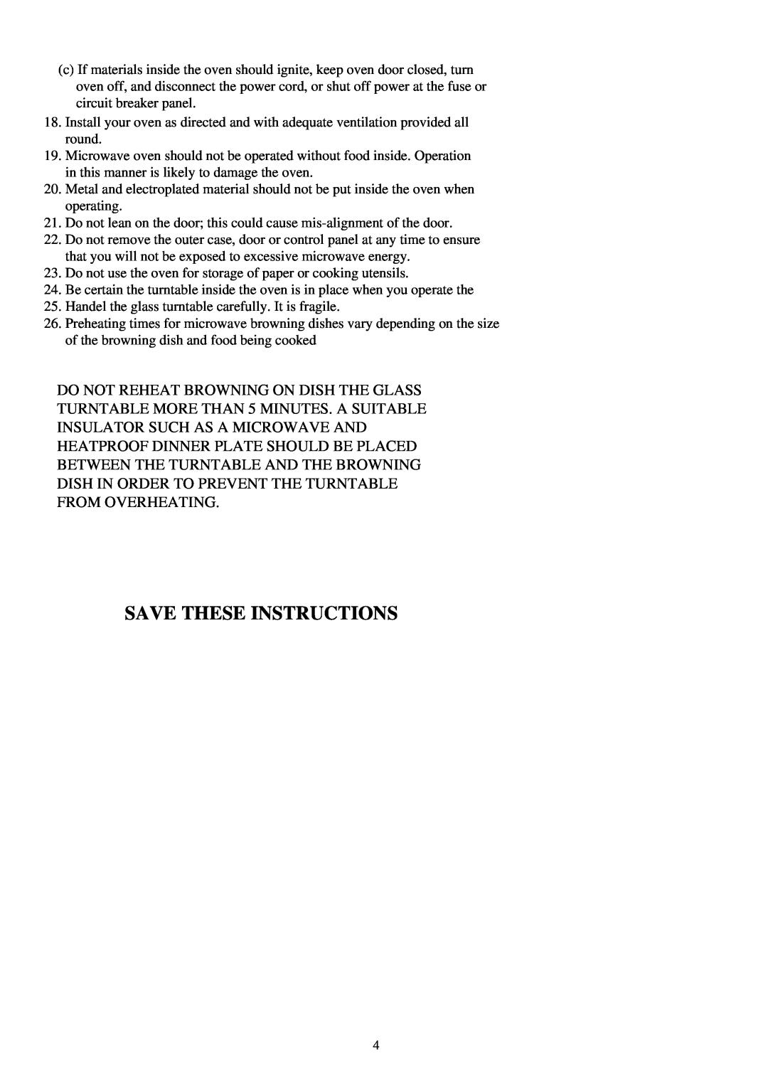 Palsonic PMO-750 manual Save These Instructions 