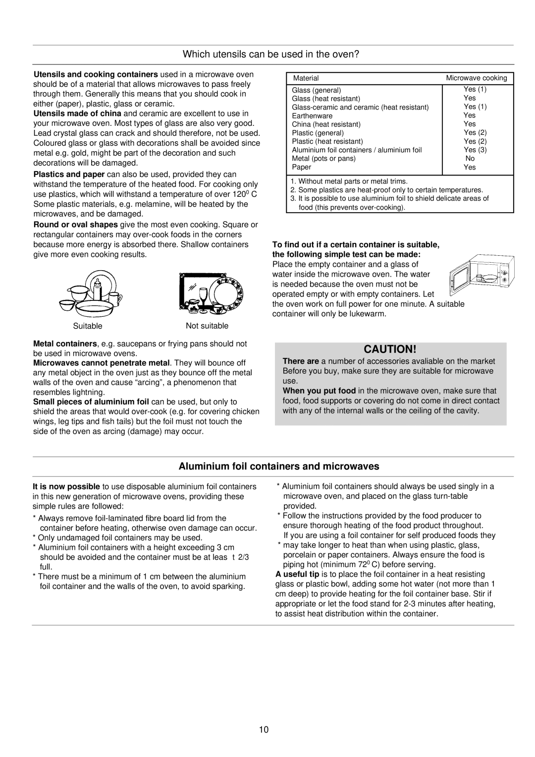 Palsonic PMO-755 manual Which utensils can be used in the oven?, Aluminium foil containers and microwaves 