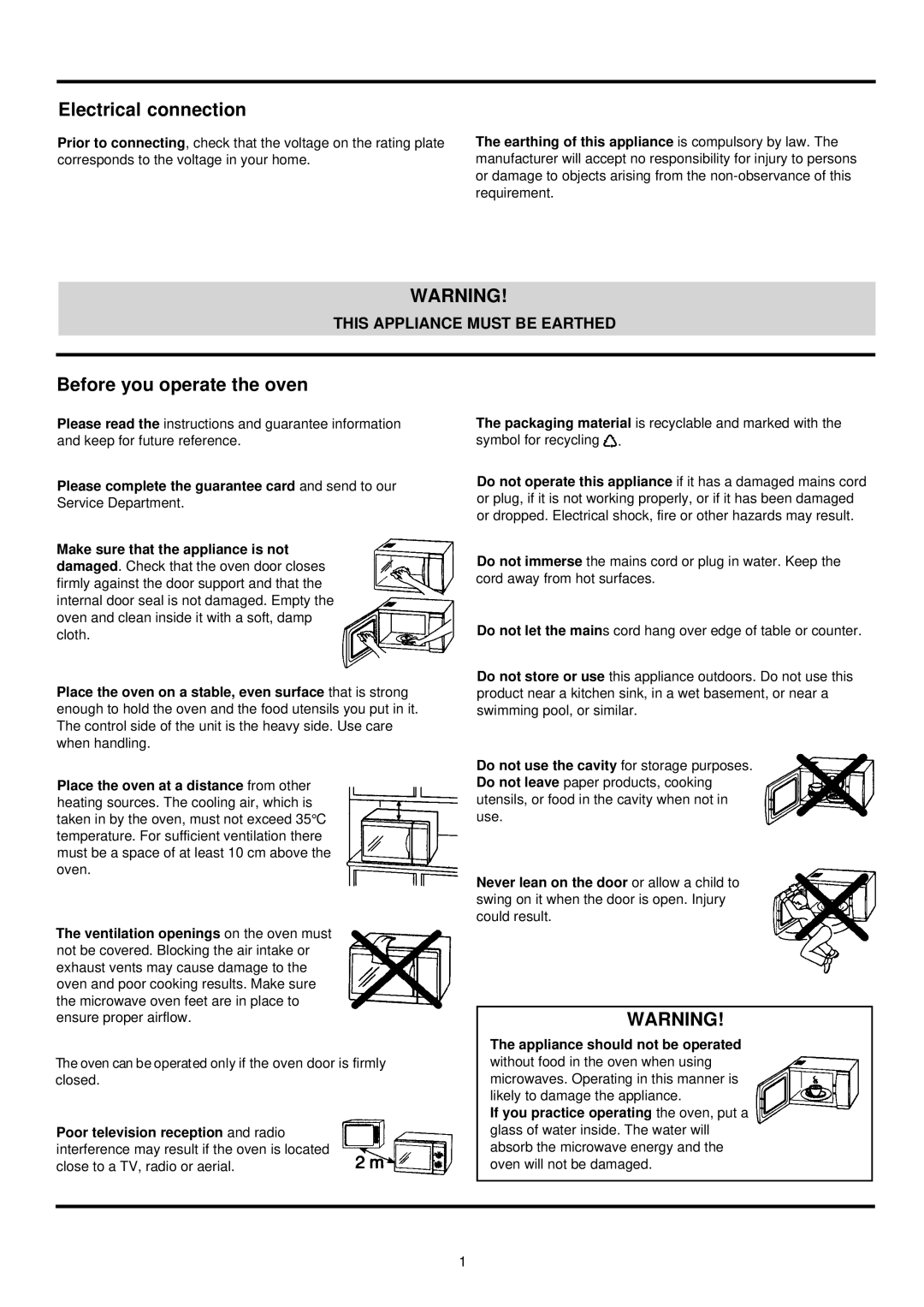 Palsonic PMO-755 manual Electrical connection, Before you operate the oven 