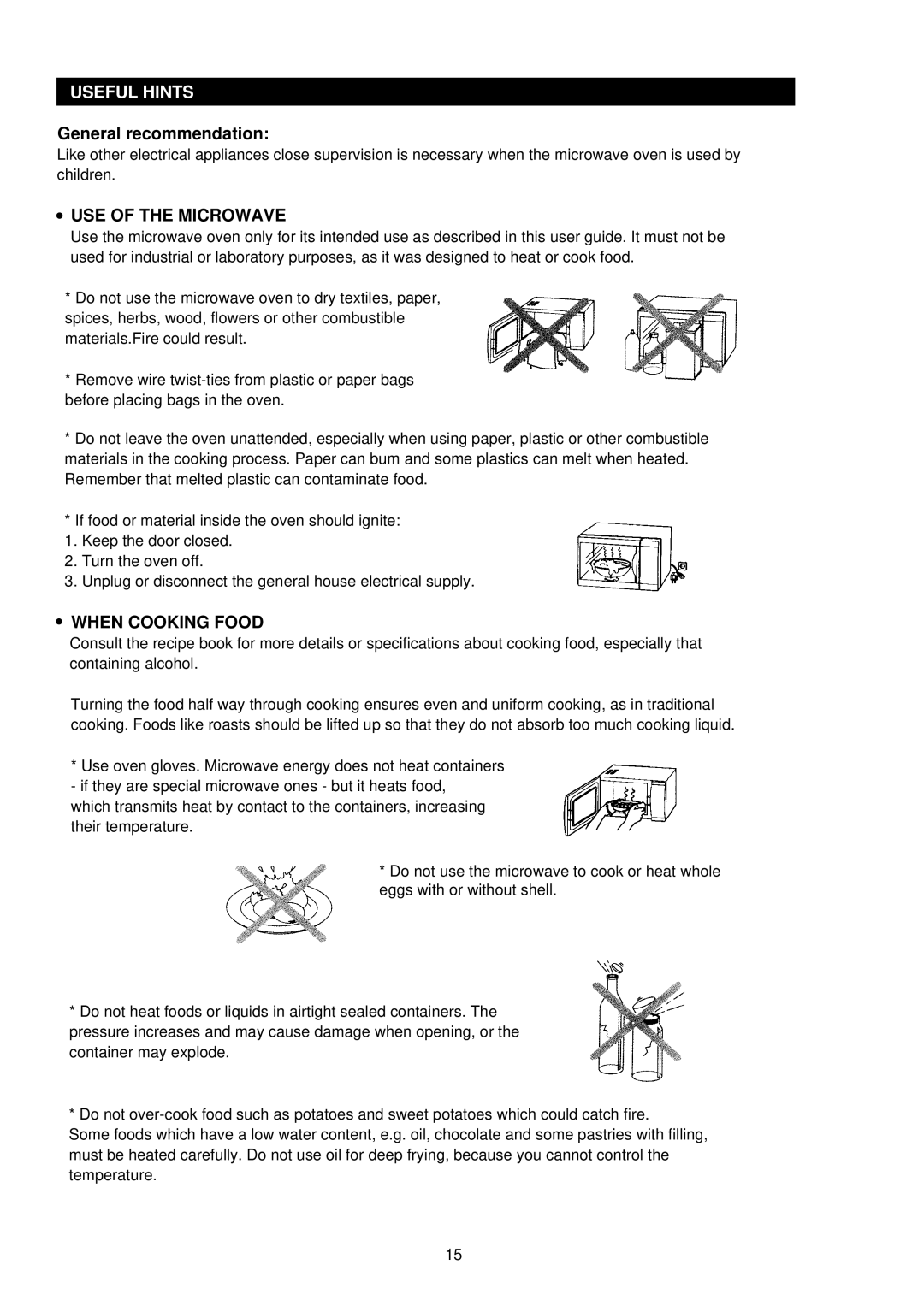 Palsonic PMO-758 manual Useful Hints, General recommendation, When Cooking Food 