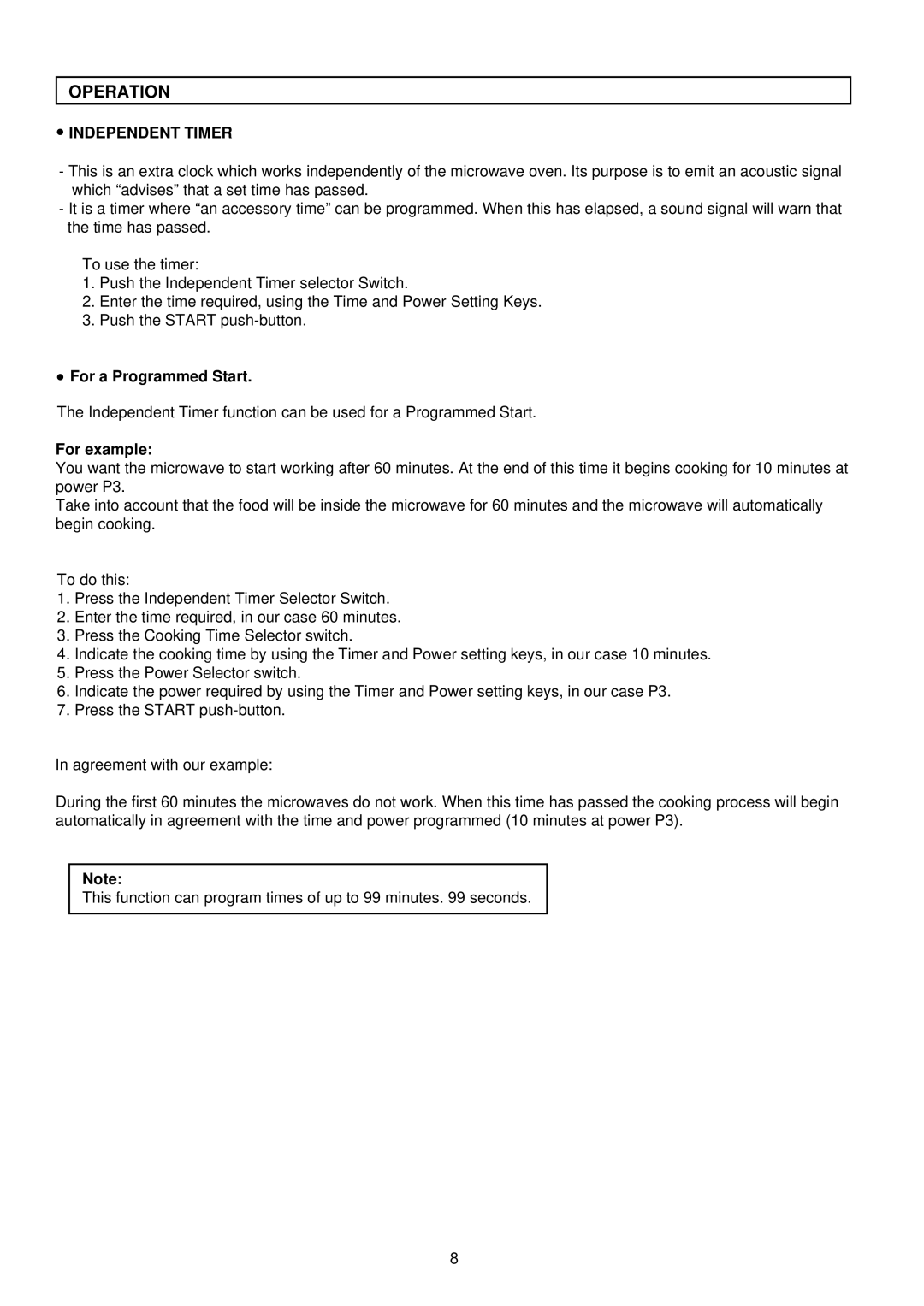 Palsonic PMO-758 manual Independent Timer, For a Programmed Start, For example 