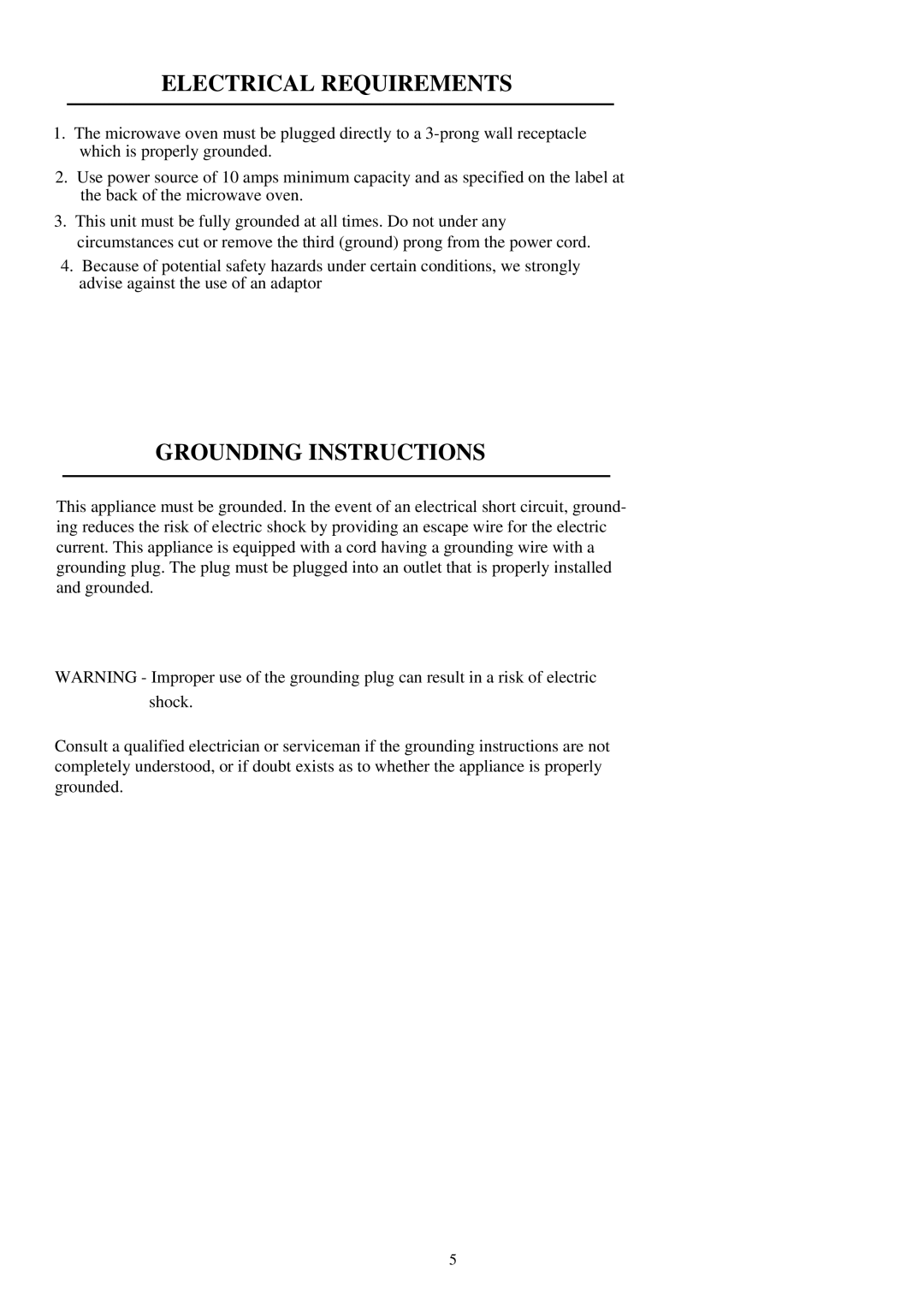 Palsonic PMO-800 instruction manual Electrical Requirements, Grounding Instructions 