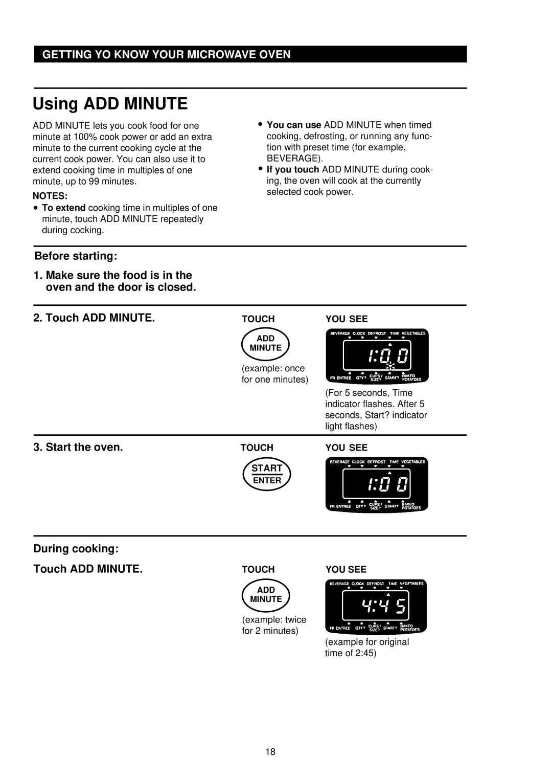 Palsonic PMO-850, PMO-888 installation instructions Using ADD Minute, Start the oven, During cooking Touch ADD Minute 