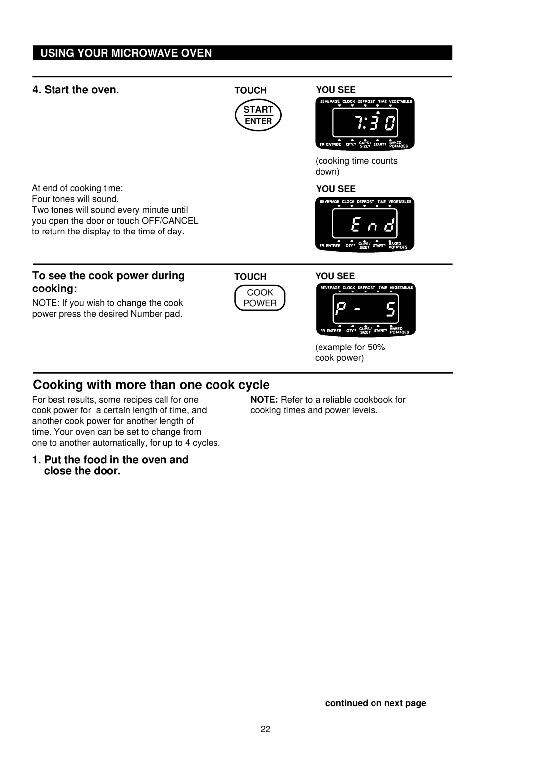 Palsonic PMO-850, PMO-888 To see the cook power during cooking, Put the food in the oven and close the door 