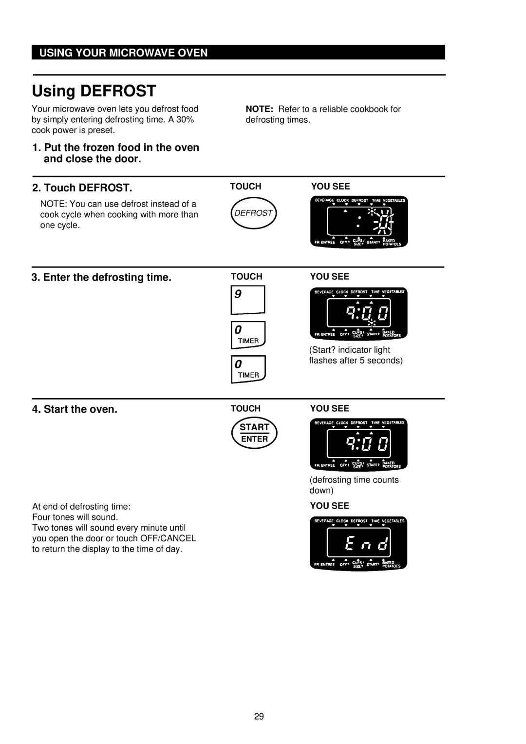 Palsonic PMO-888, PMO-850 installation instructions Using Defrost, Enter the defrosting time 