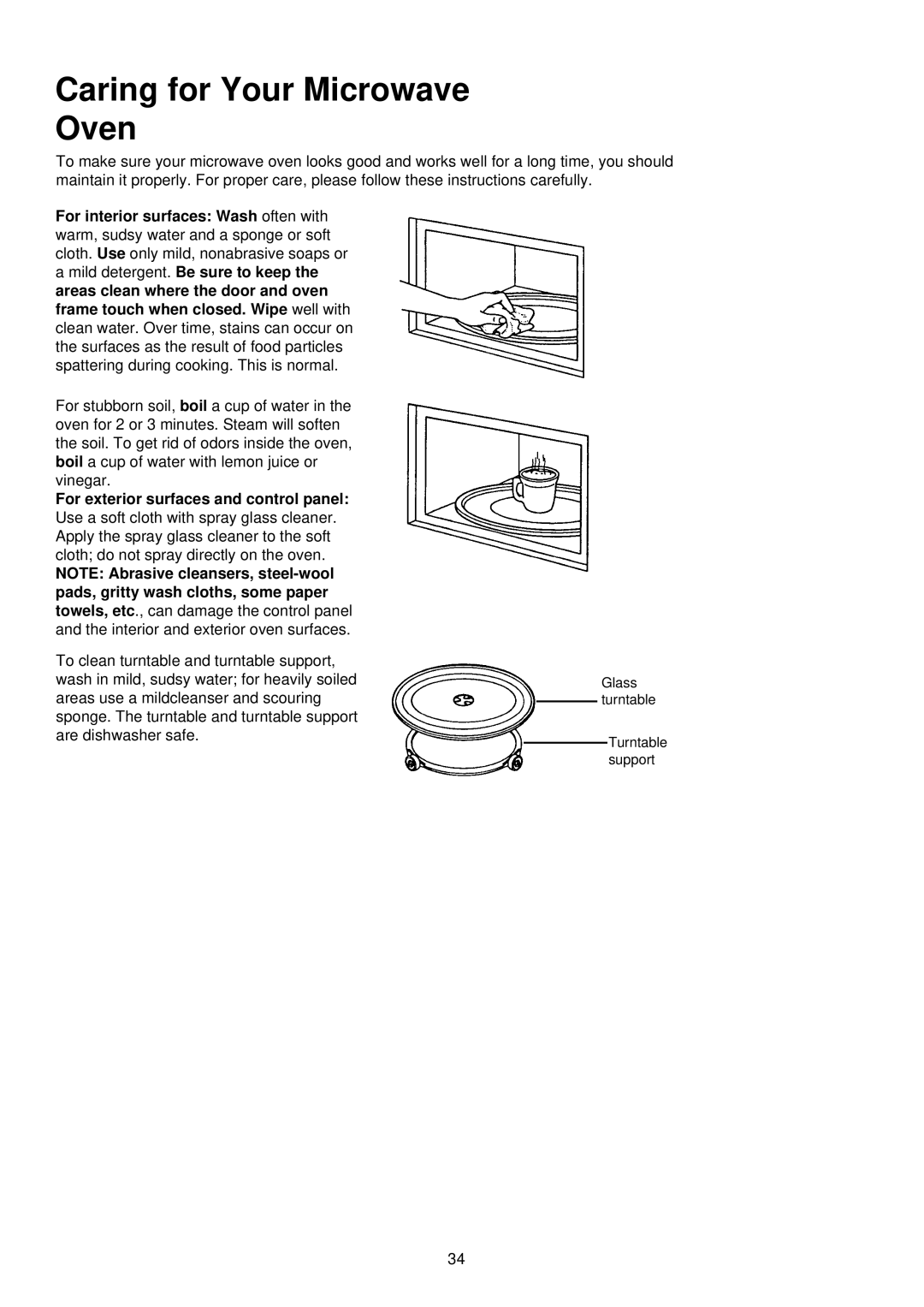 Palsonic PMO-850, PMO-888 installation instructions Caring for Your Microwave Oven 