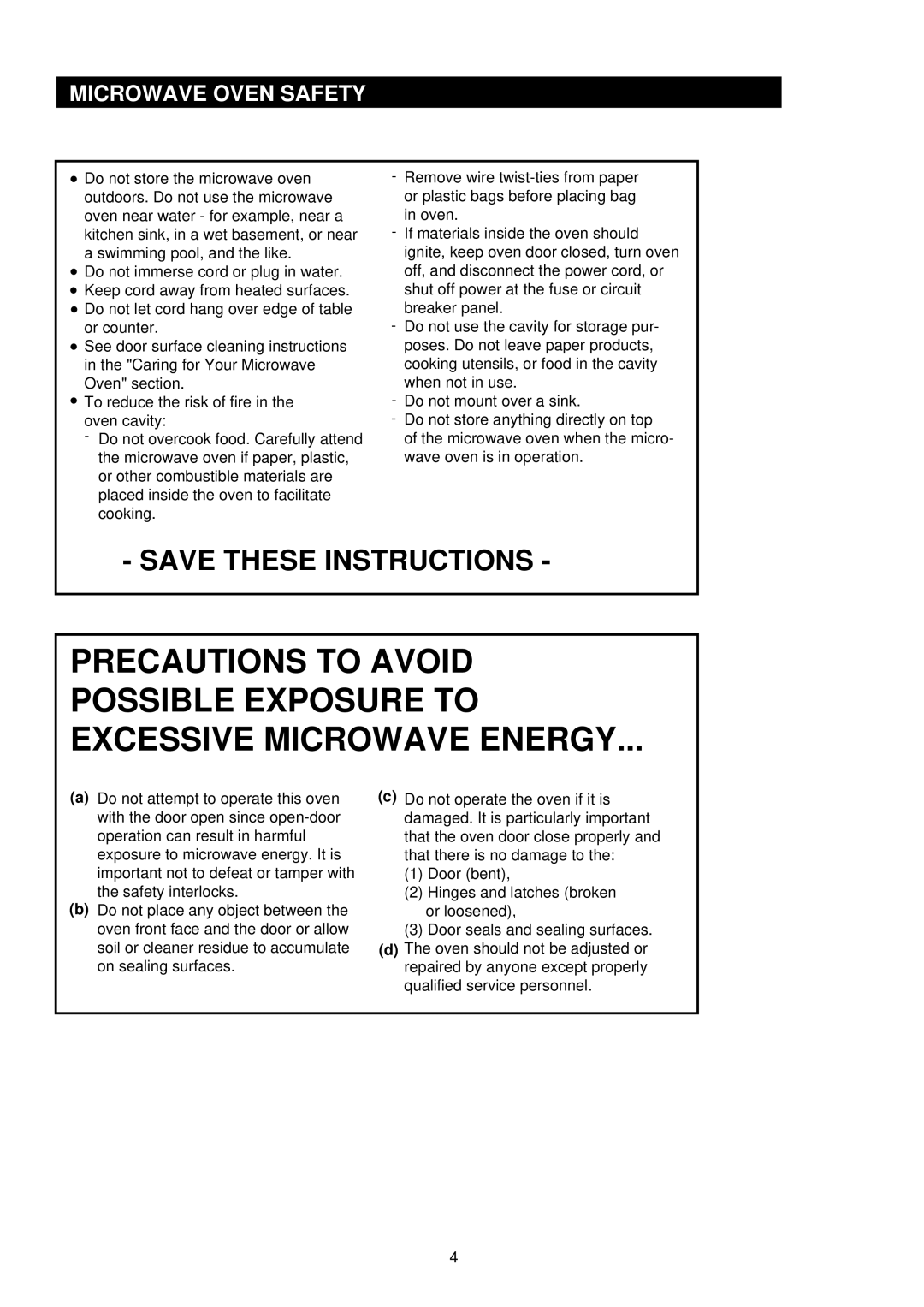 Palsonic PMO-850, PMO-888 installation instructions Microwave Oven Safety 