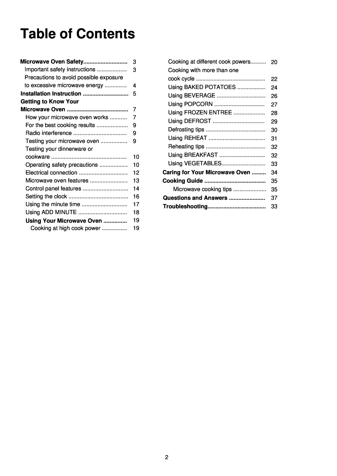 Palsonic PMO-850 Table of Contents, Getting to Know Your, Using Your Microwave Oven, Caring for Your Microwave Oven 