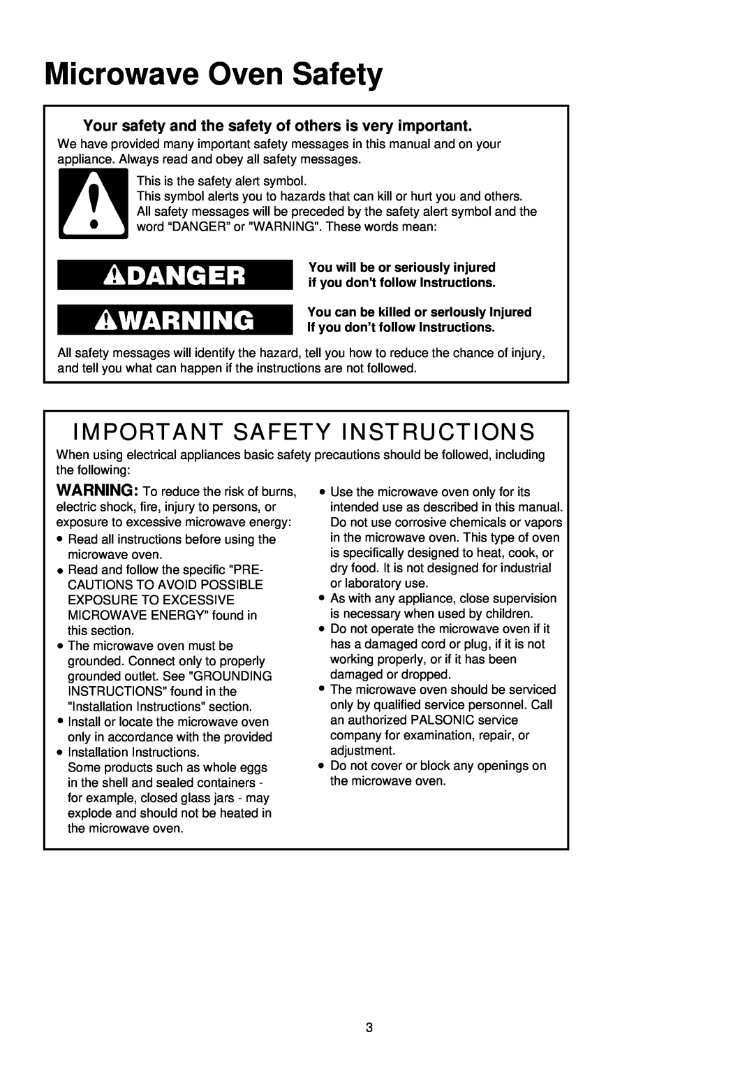 Palsonic PMO-888, PMO-850 installation instructions Microwave Oven Safety, Important Safety Instructions 