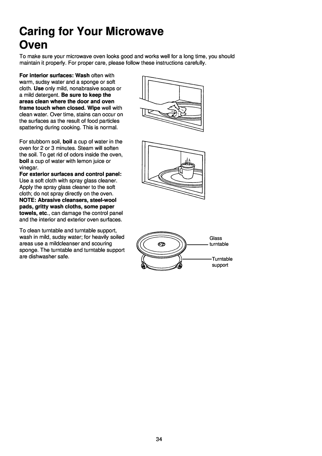 Palsonic PMO-850, PMO-888 installation instructions Caring for Your Microwave Oven, Glass turntable Turntable support 