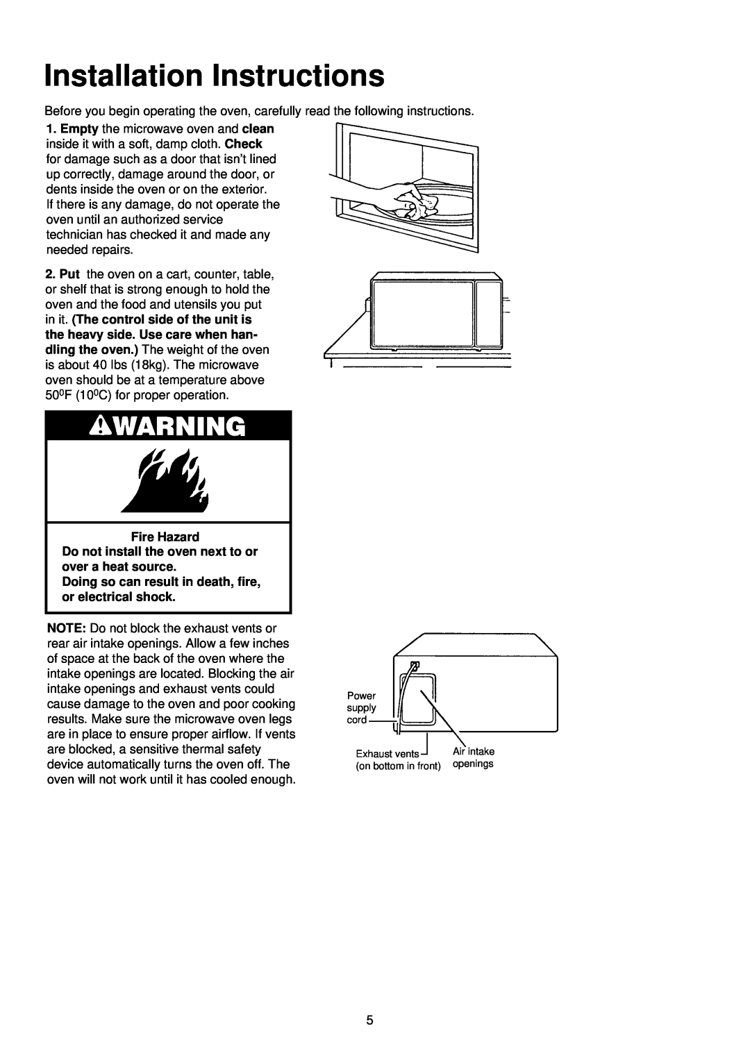Palsonic PMO-888 Installation Instructions, Fire Hazard Fire Hazard, Do not install the oven next to or over a heat source 