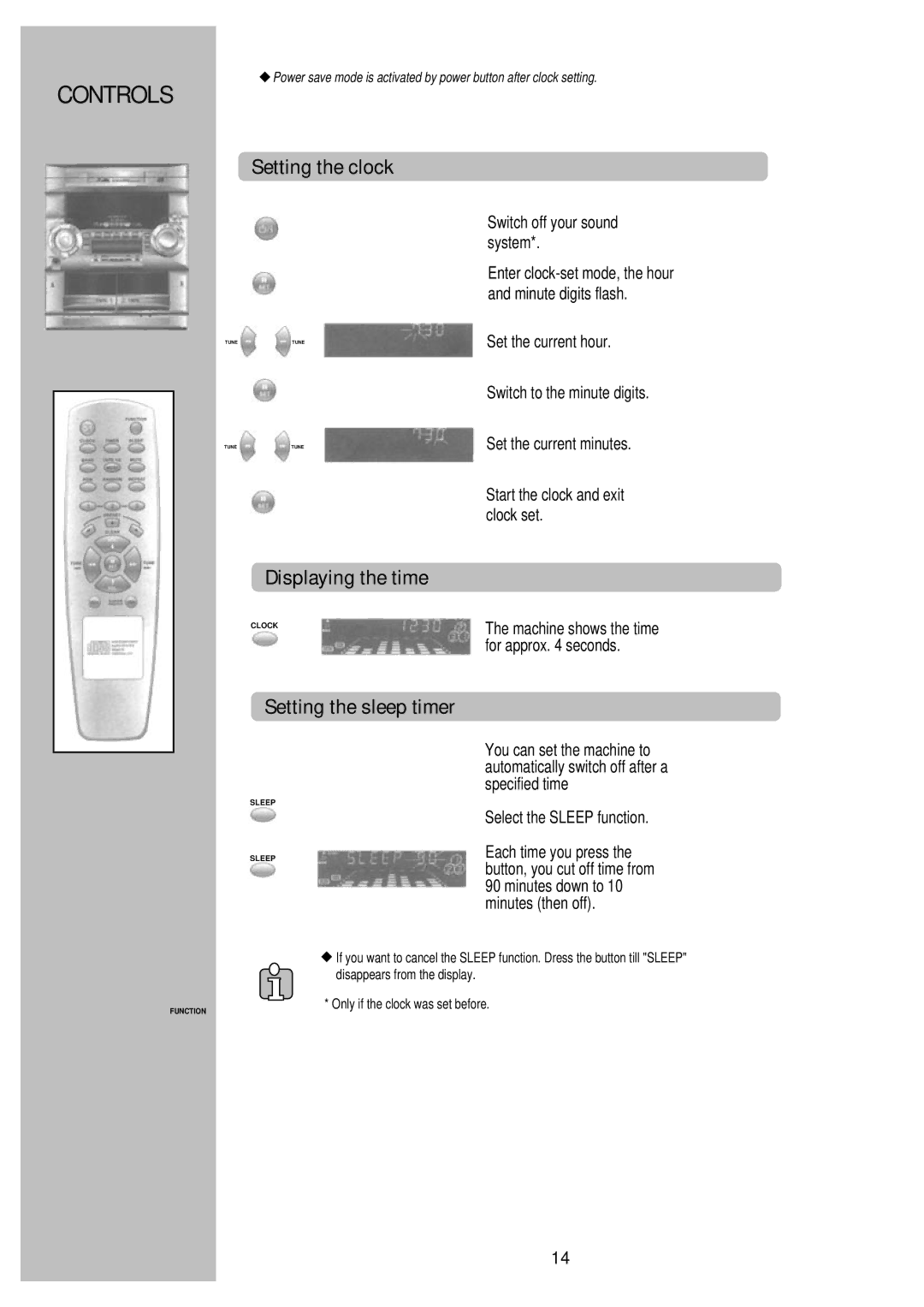 Palsonic PMSL-329, PSML-729 Setting the clock, Displaying the time, Setting the sleep timer, Switch off your sound system 