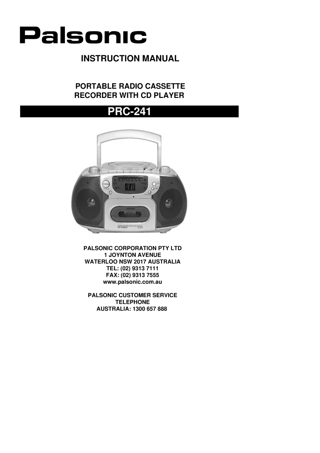 Palsonic PRC-241 instruction manual 