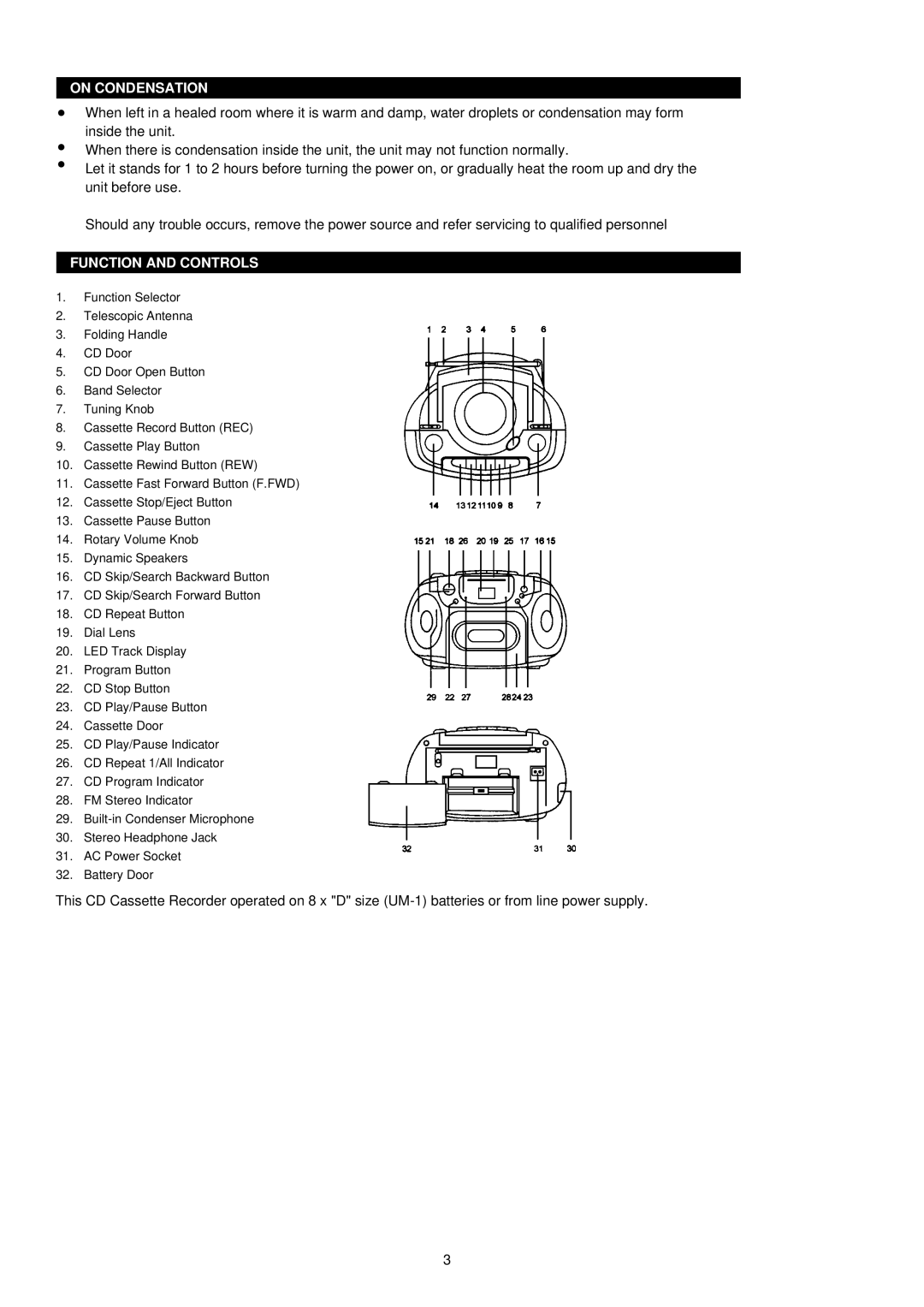 Palsonic PRC-241 instruction manual On Condensation, Function and Controls 