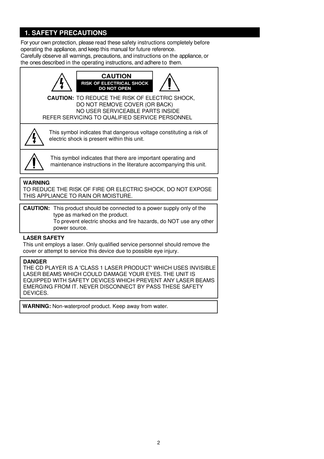 Palsonic PRC-510 instruction manual Safety Precautions, Laser Safety 