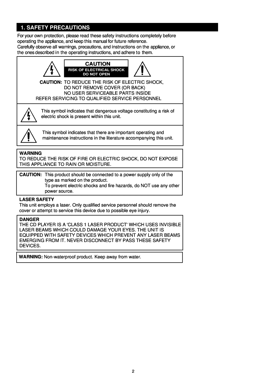 Palsonic PRC-510 instruction manual Safety Precautions, Laser Safety, Danger 