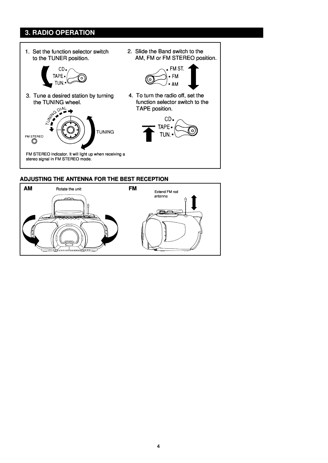 Palsonic PRC-510 instruction manual Radio Operation, Adjusting The Antenna For The Best Reception 