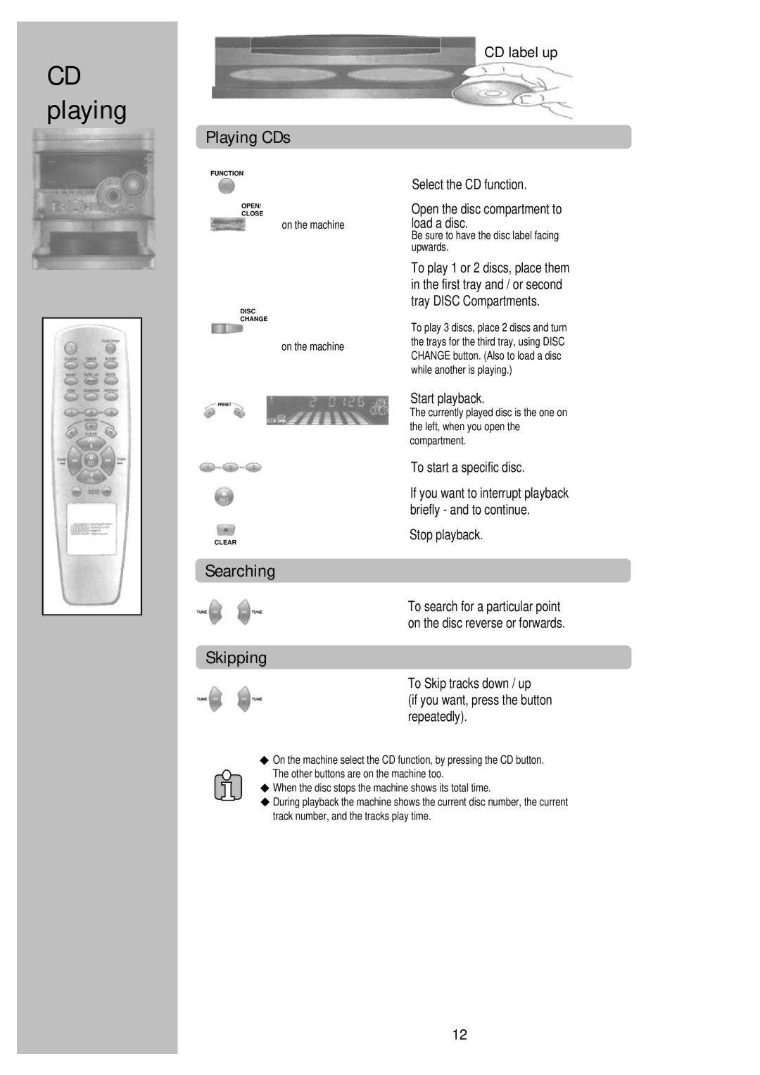 Palsonic PSML-826 instruction manual Playing CDs, Searching, Skipping 