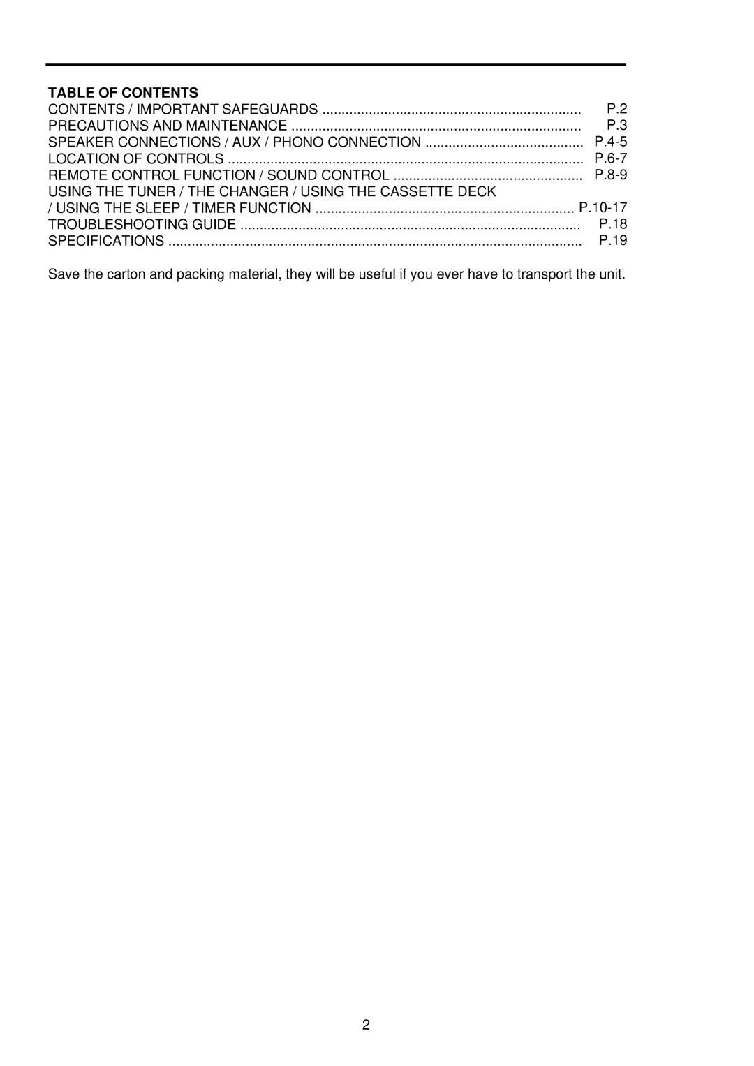 Palsonic PSML-826 instruction manual 10-17, Troubleshooting Guide Specifications 