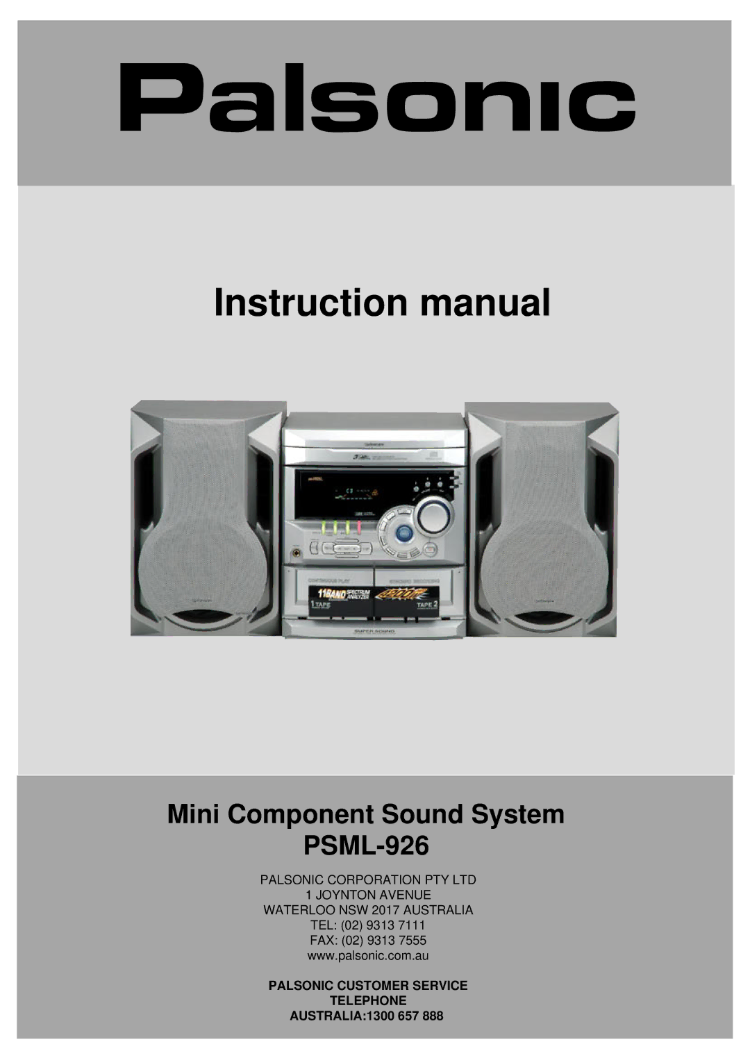 Palsonic instruction manual Mini Component Sound System PSML-926, TEL 02 9313 