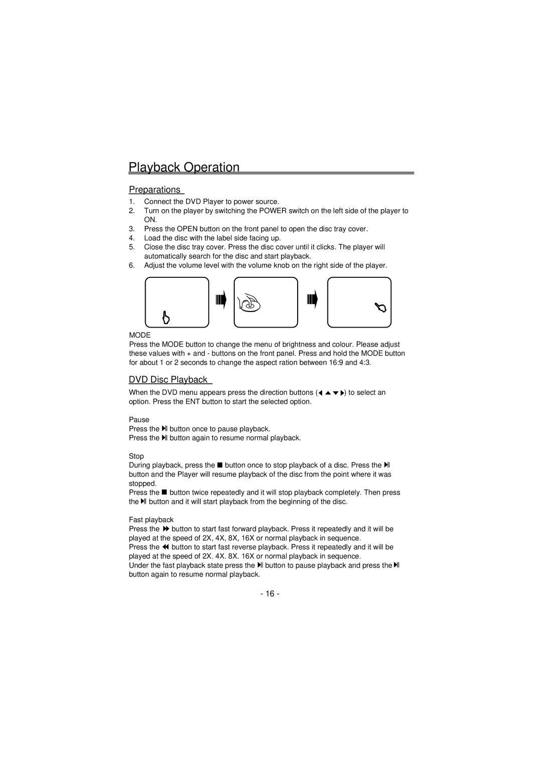 Palsonic PVP-150 user manual Playback Operation, Preparations, DVD Disc Playback 