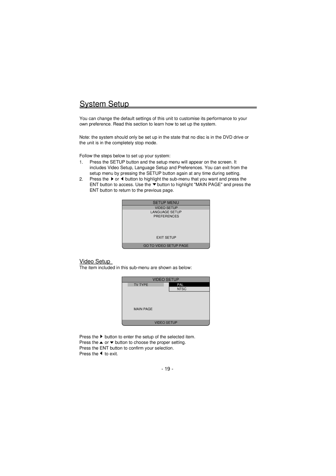 Palsonic PVP-150 user manual System Setup, Video Setup 