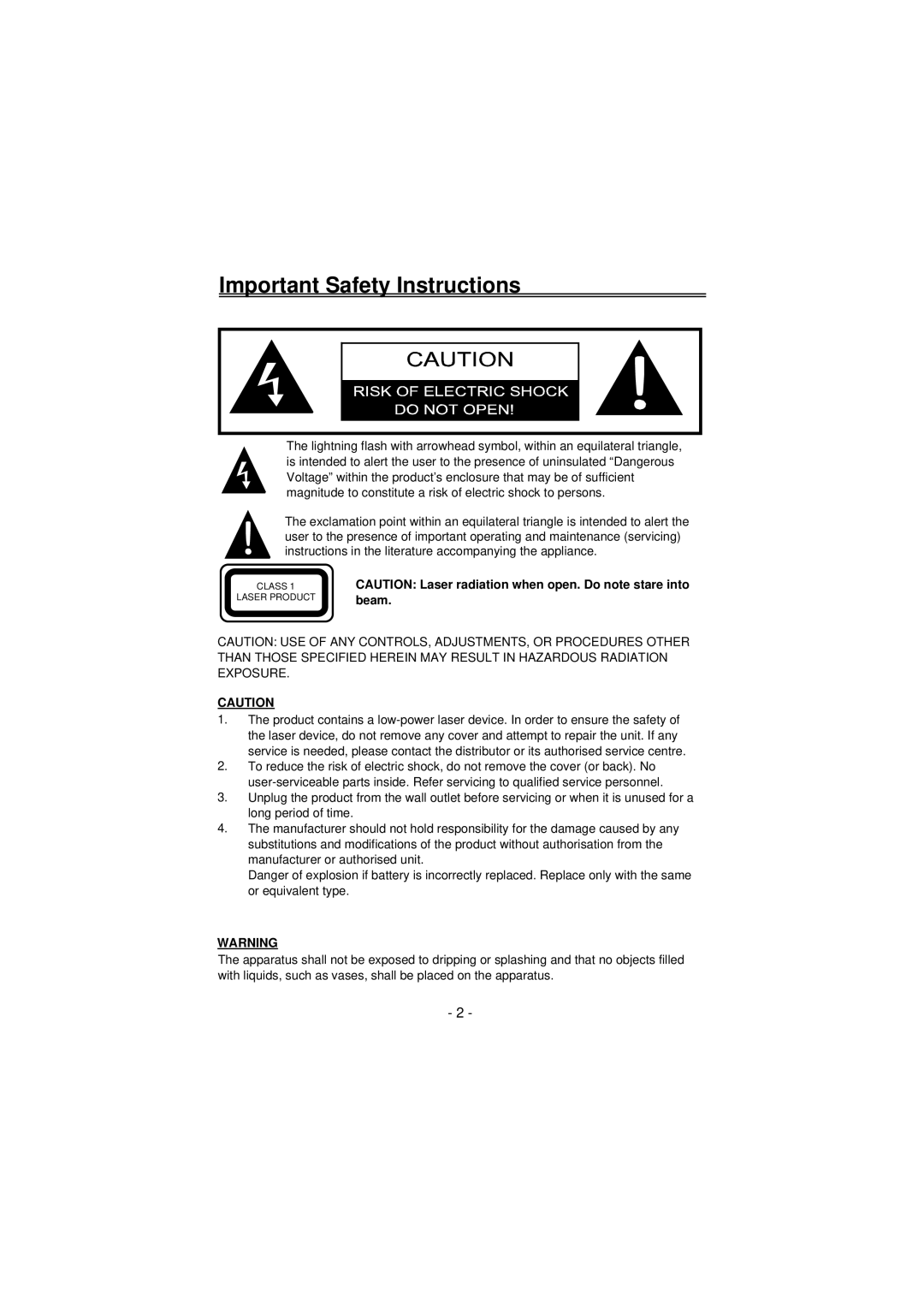 Palsonic PVP-150 user manual Important Safety Instructions 