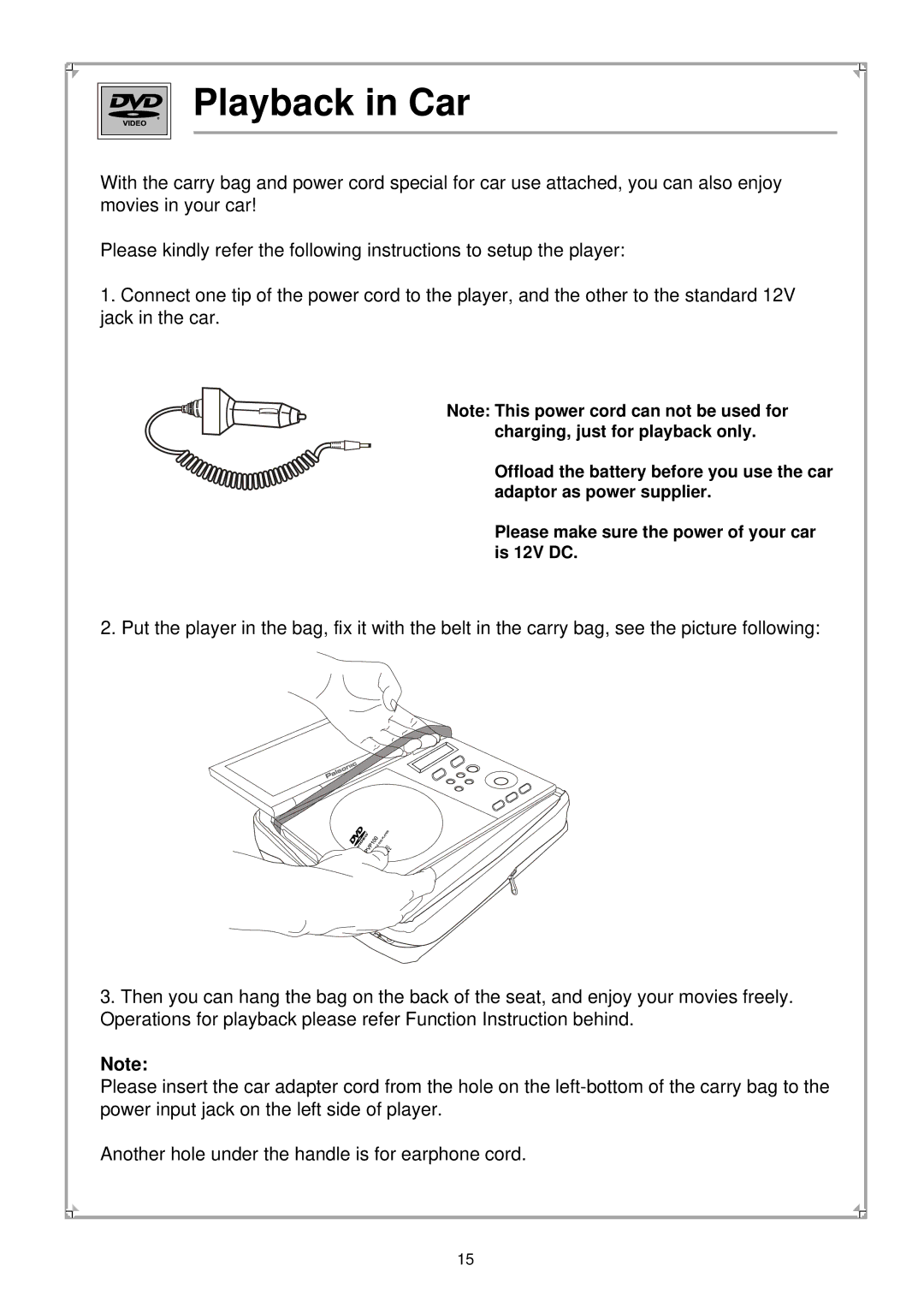 Palsonic PVP100 manual Playback in Car 