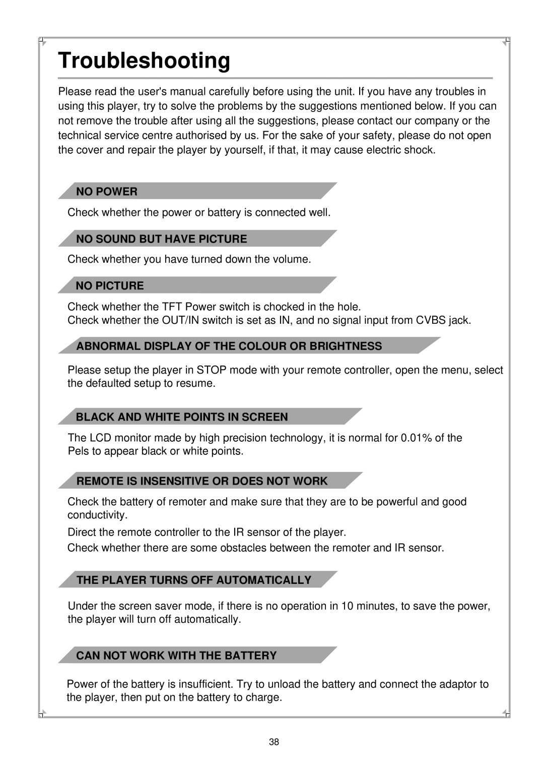 Palsonic PVP100 manual Troubleshooting, No Picture 