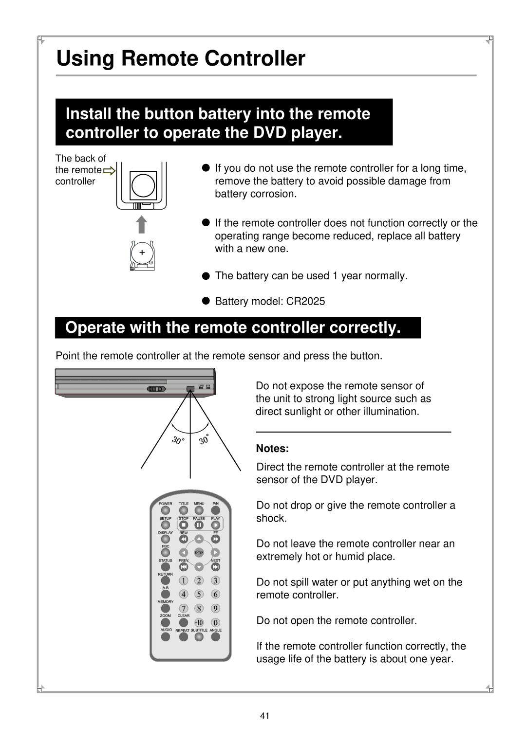 Palsonic PVP100 manual Using Remote Controller, Operate with the remote controller correctly 