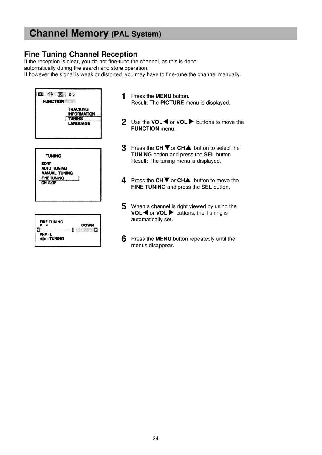 Palsonic TFTV-151 owner manual Fine Tuning Channel Reception 