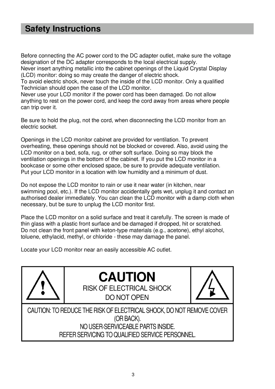 Palsonic TFTV-151 owner manual Safety Instructions 