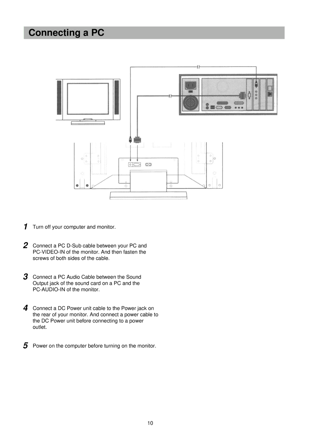 Palsonic TFTV-201 owner manual Connecting a PC 