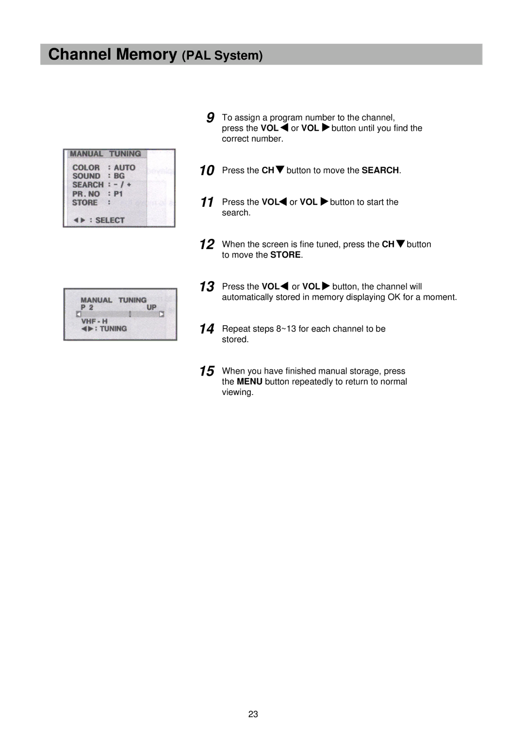 Palsonic TFTV-201 owner manual To assign a program number to the channel 