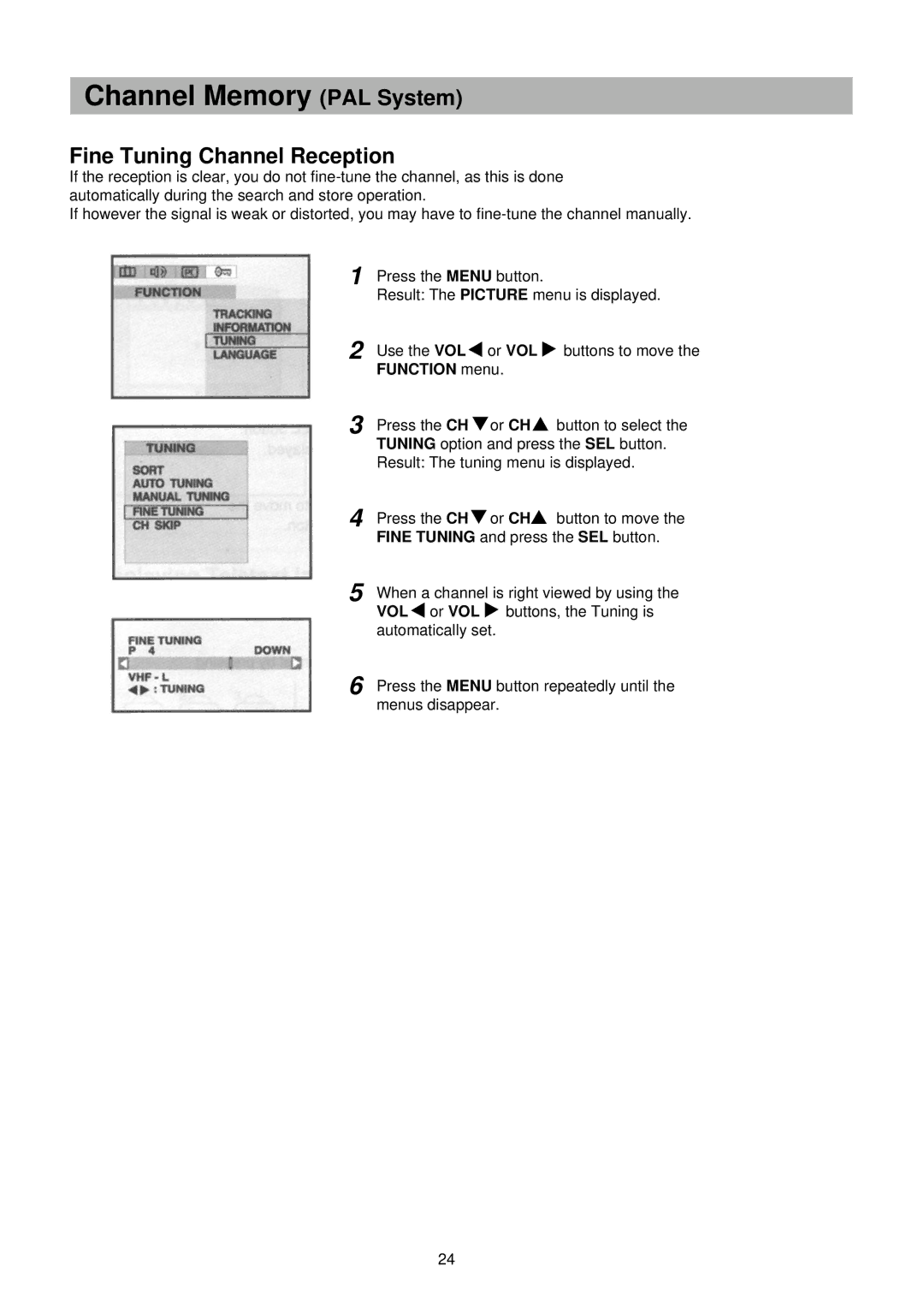 Palsonic TFTV-201 owner manual Fine Tuning Channel Reception 