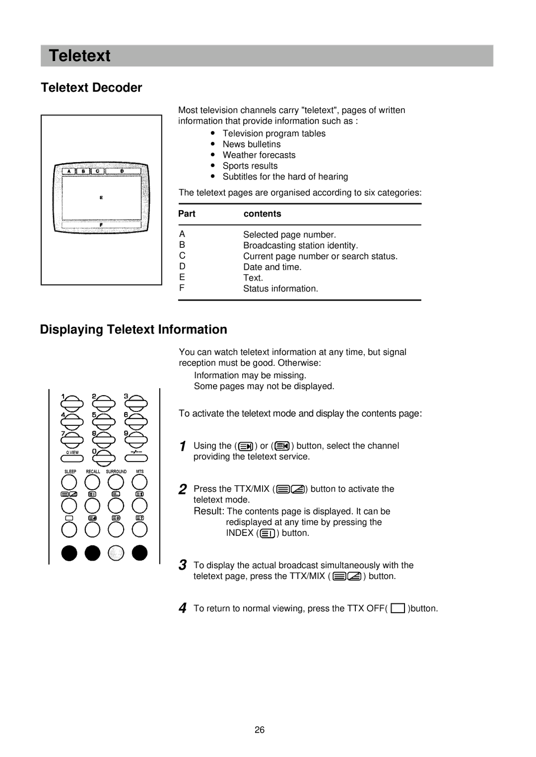 Palsonic TFTV-201 owner manual Teletext Decoder, Displaying Teletext Information 