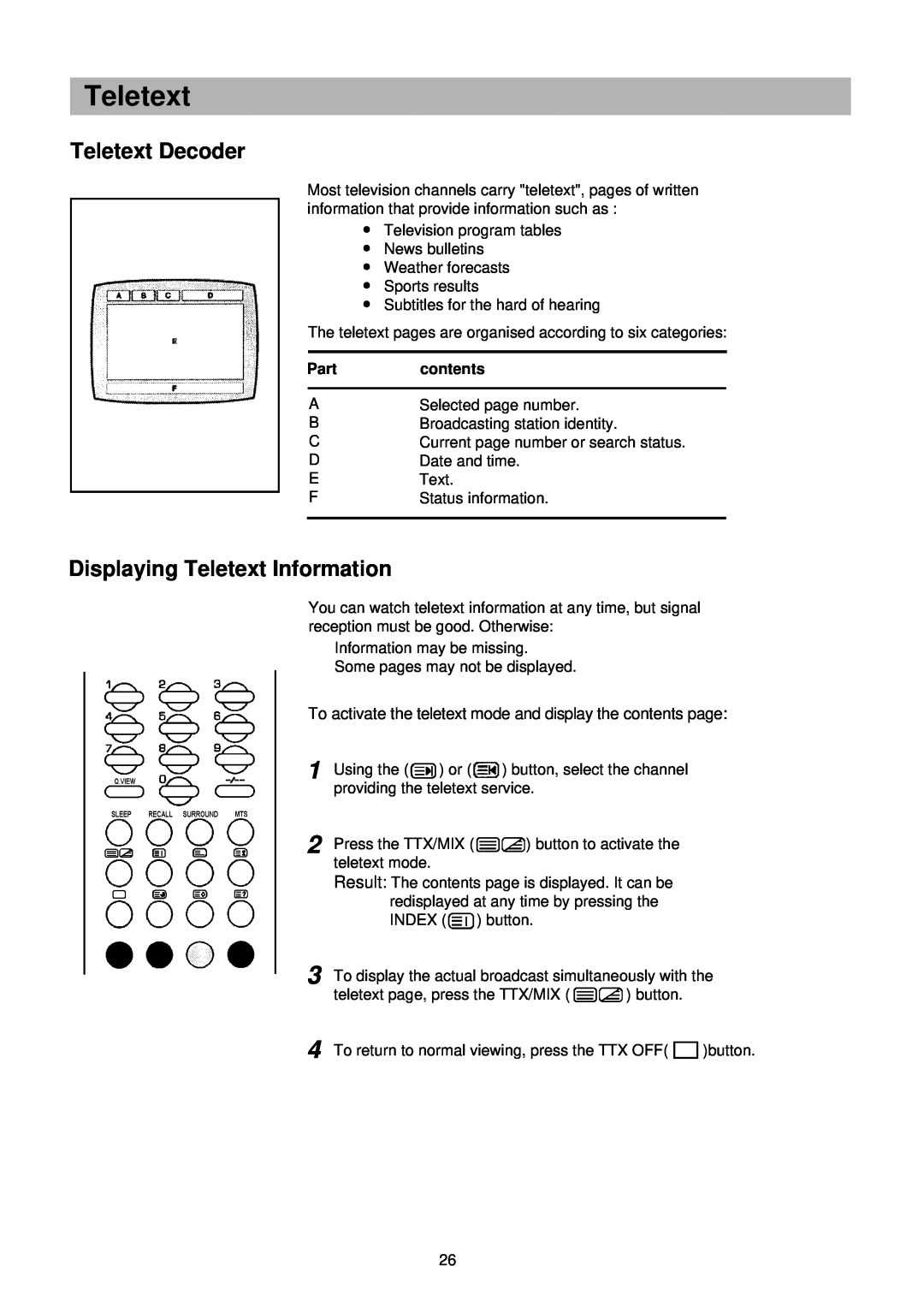 Palsonic TFTV-201 owner manual Teletext Decoder, Displaying Teletext Information 