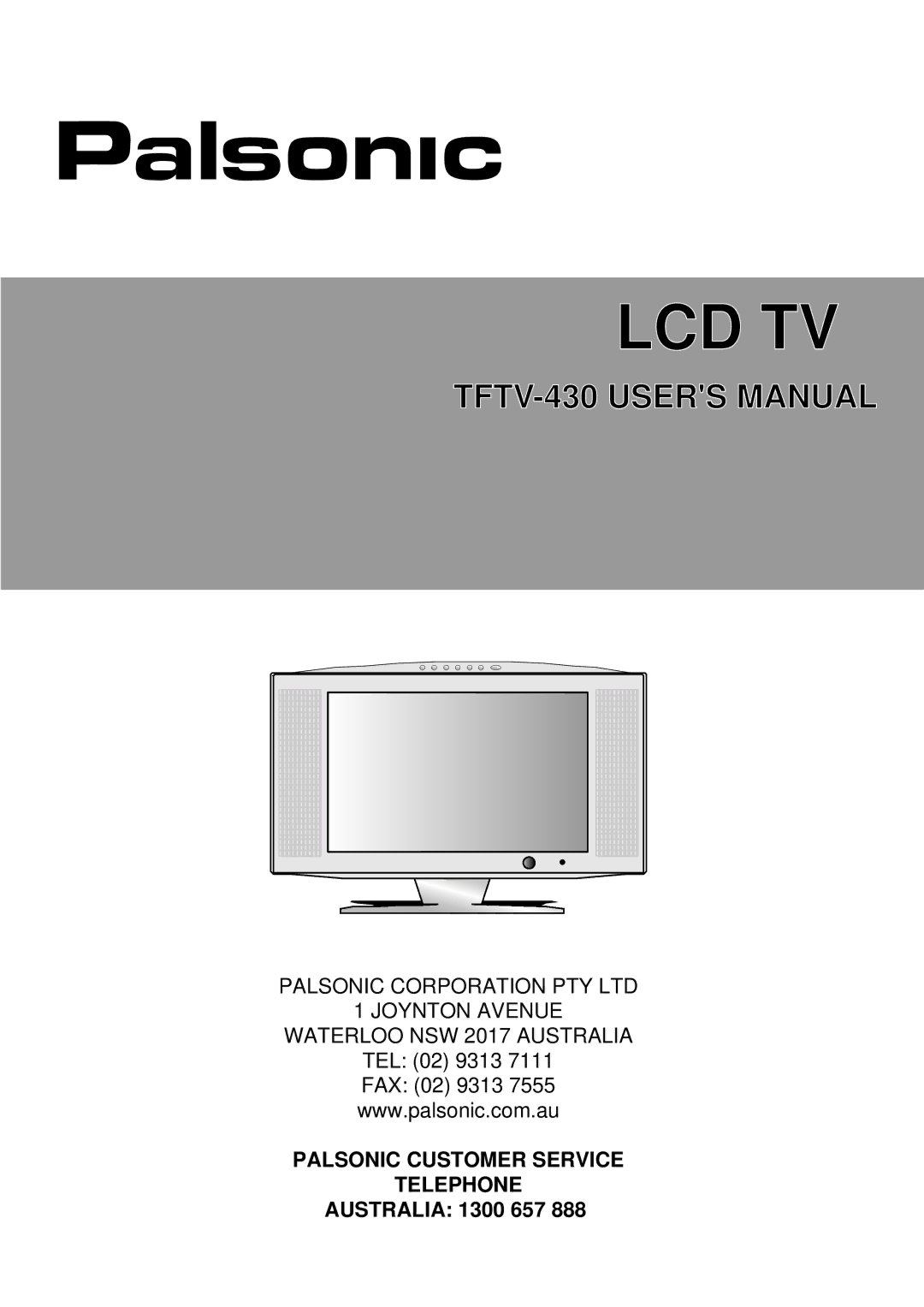 Palsonic TFTV-430 user manual Lcd Tv 