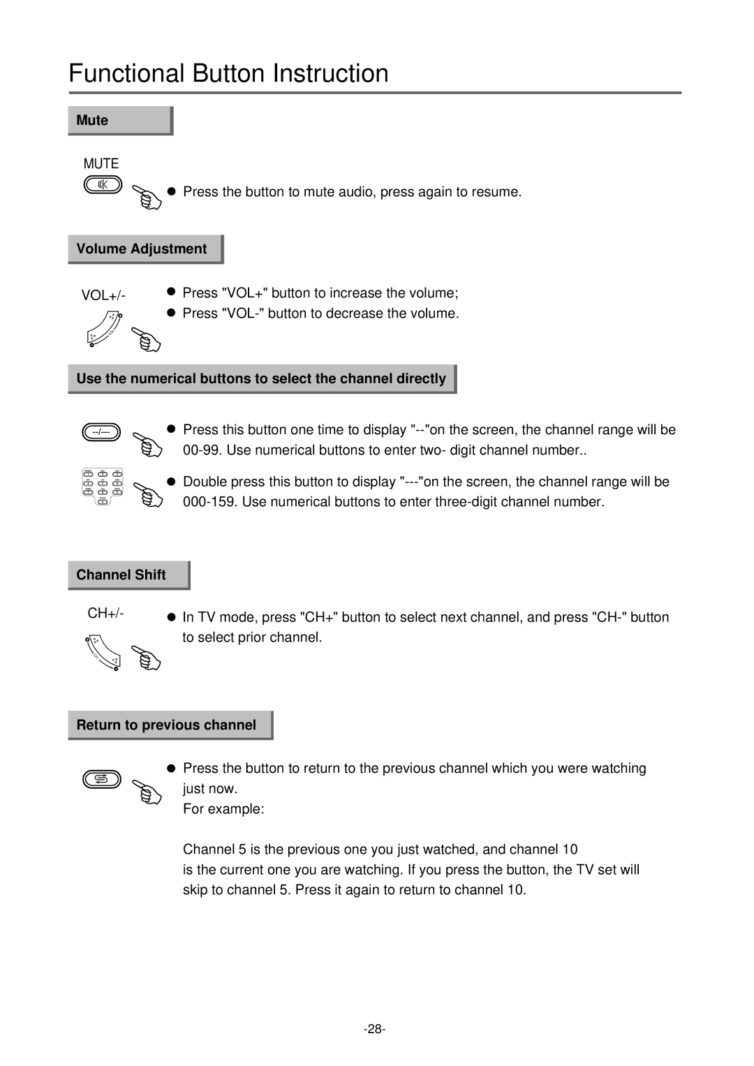 Palsonic TFTV-430 user manual Functional Button Instruction 