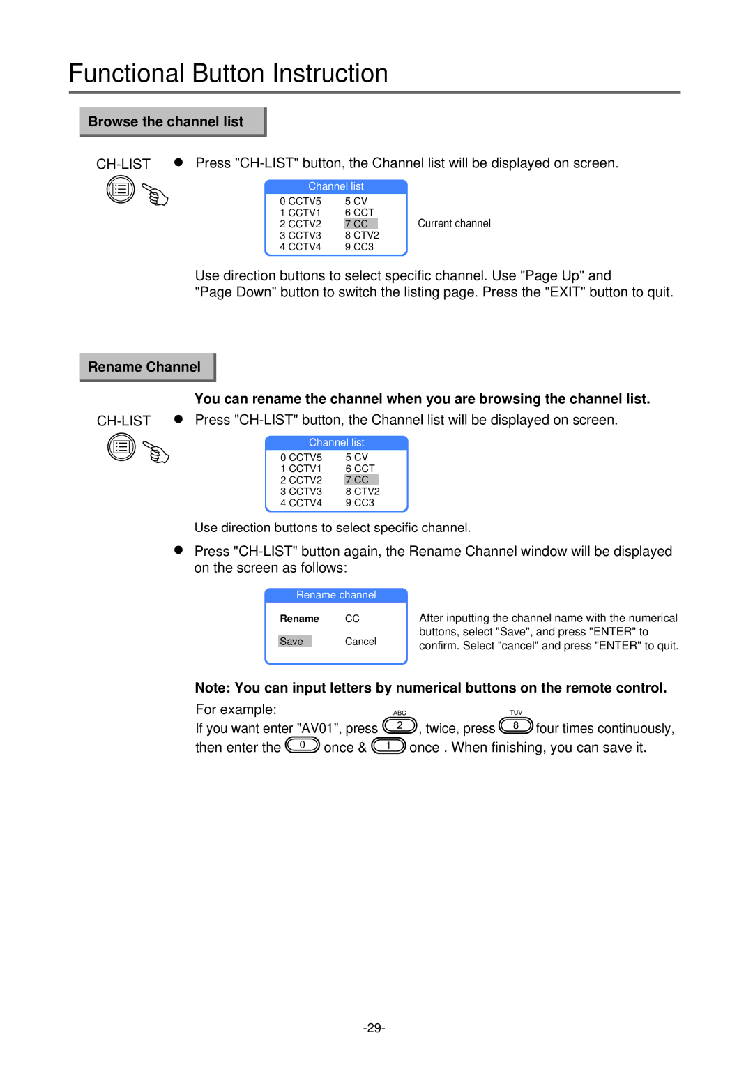 Palsonic TFTV-430 user manual Browse the channel list, Ch-List 