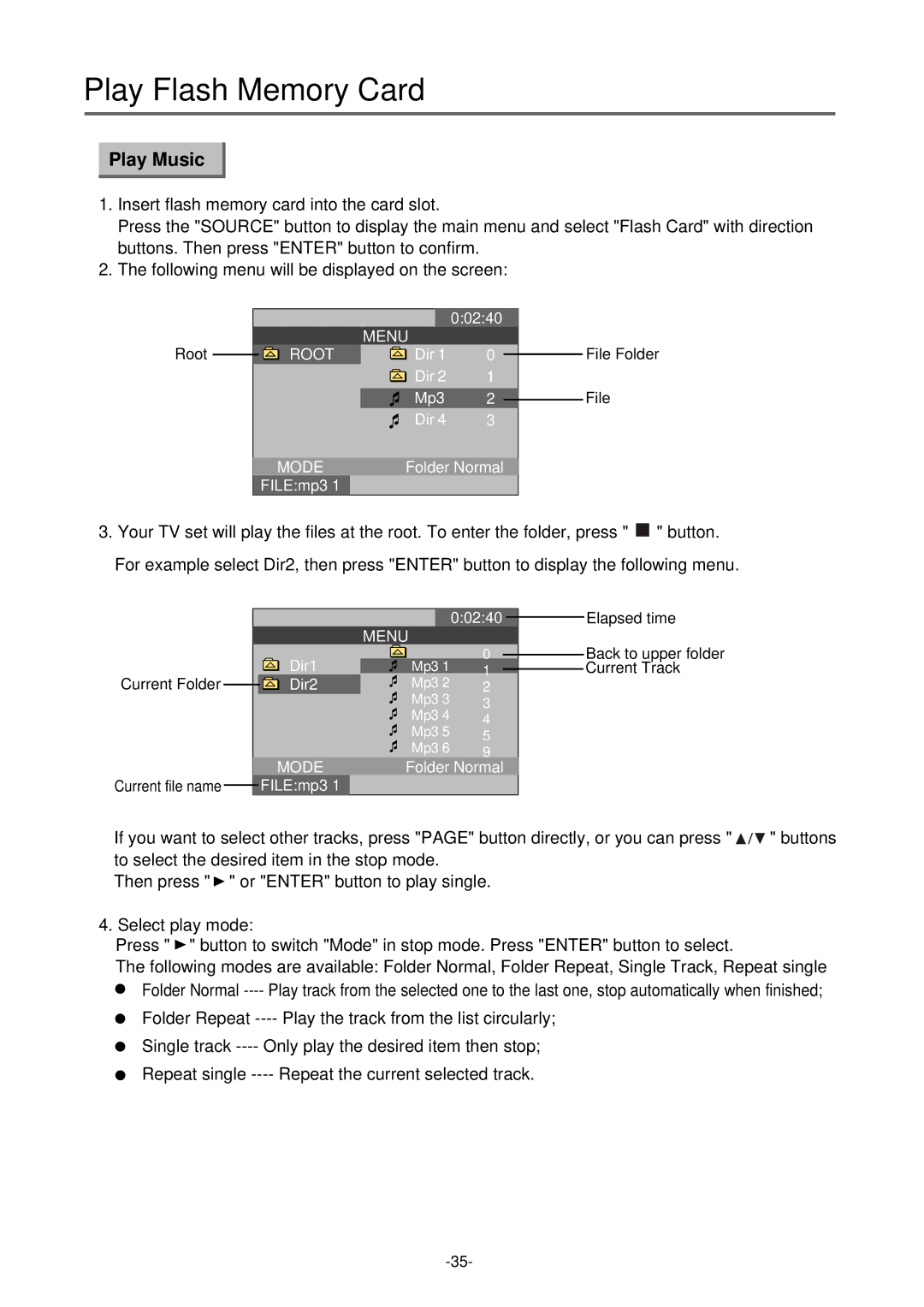 Palsonic TFTV-430 user manual Play Music 