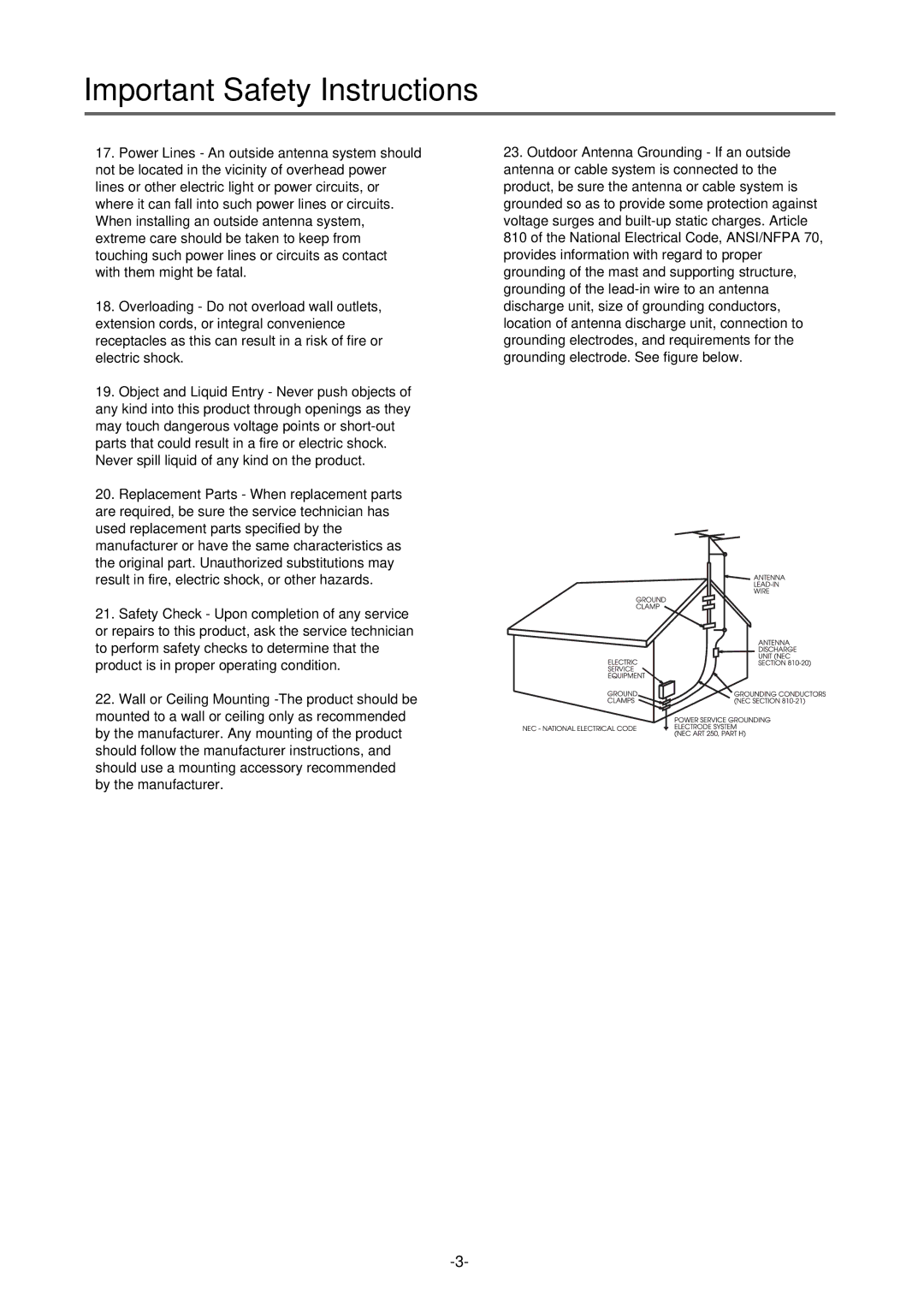 Palsonic TFTV-430 user manual Important Safety Instructions 