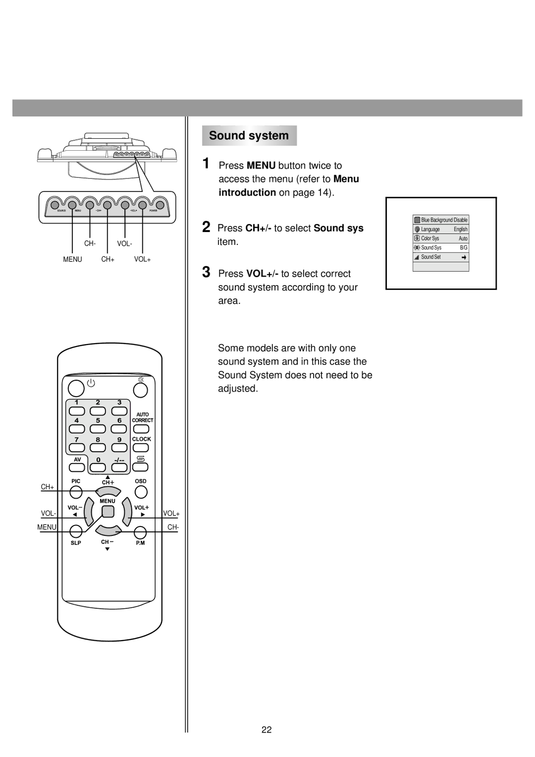 Palsonic TFTV-510 owner manual Sound system 