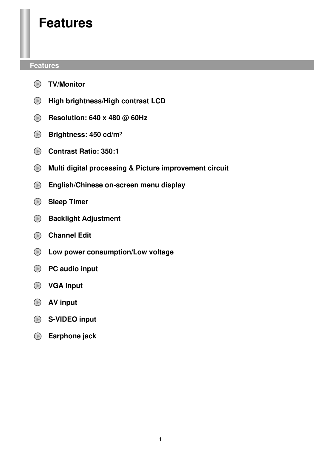 Palsonic TFTV-510 owner manual Features 