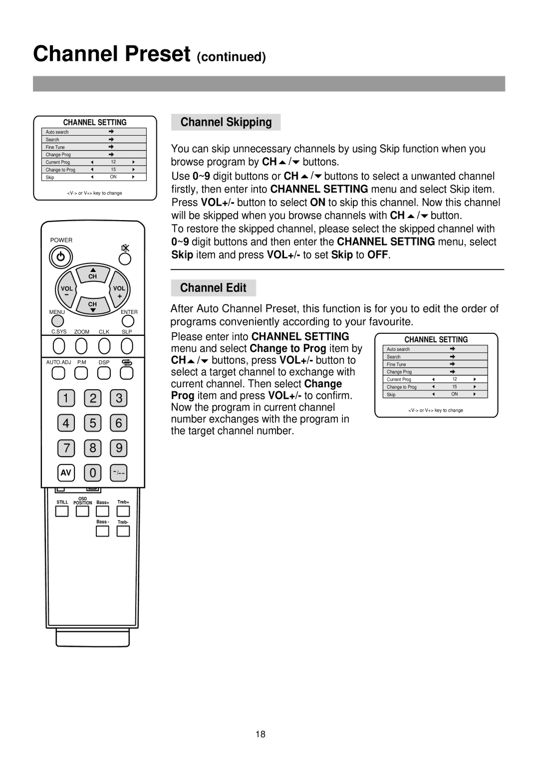 Palsonic TFTV-760 owner manual Channel Skipping, Channel Edit 