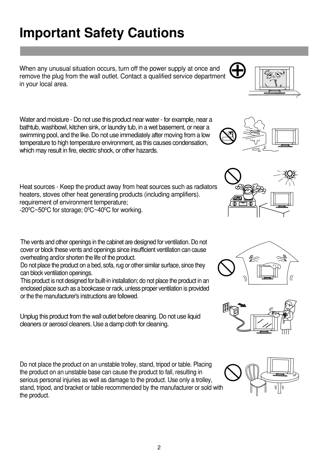 Palsonic TFTV-760 owner manual Important Safety Cautions 