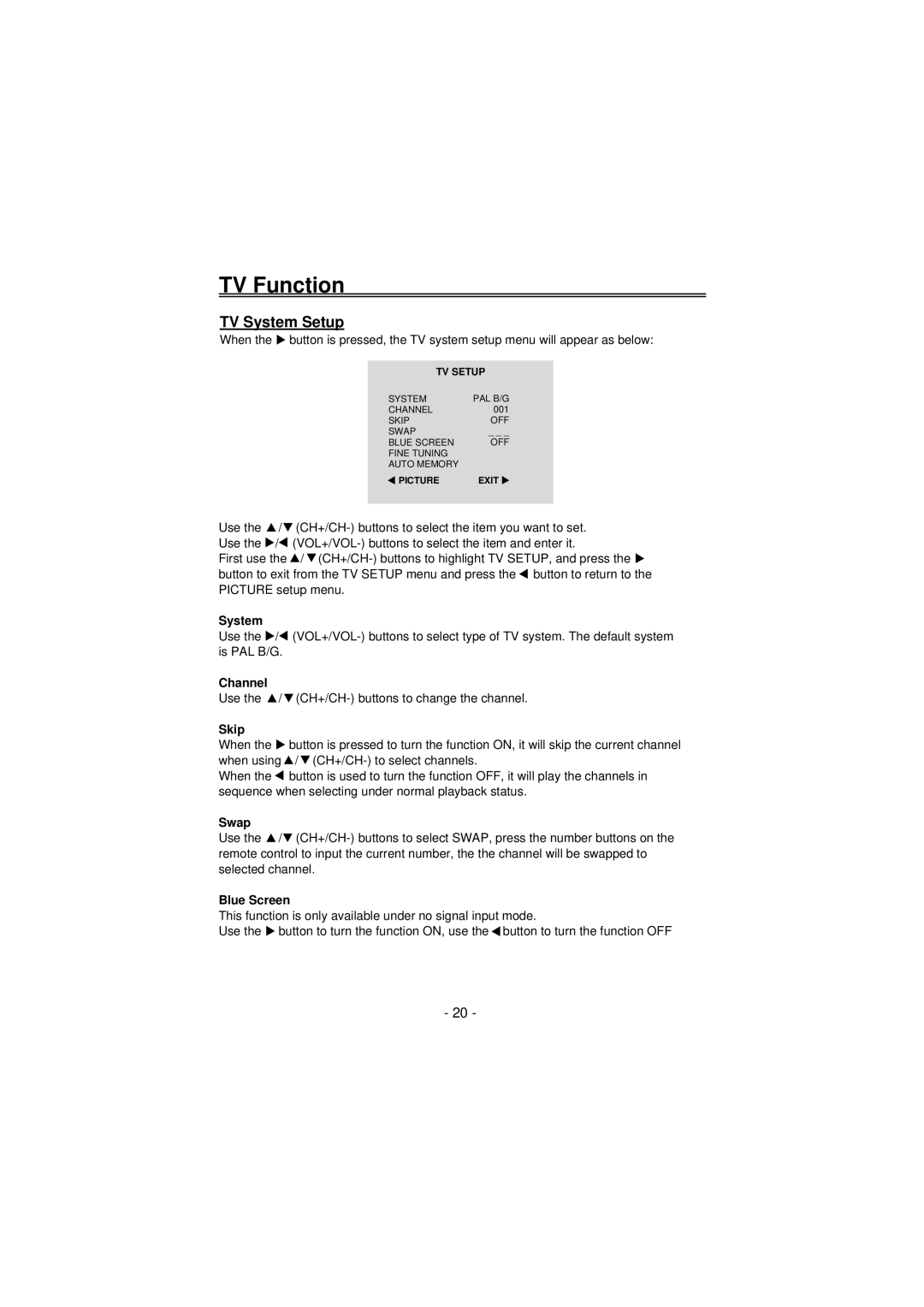 Palsonic TFTV100A user manual TV System Setup 