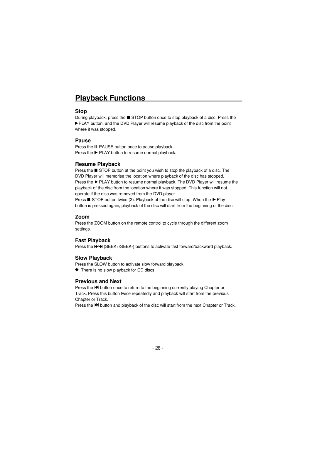 Palsonic TFTV100A user manual Playback Functions 