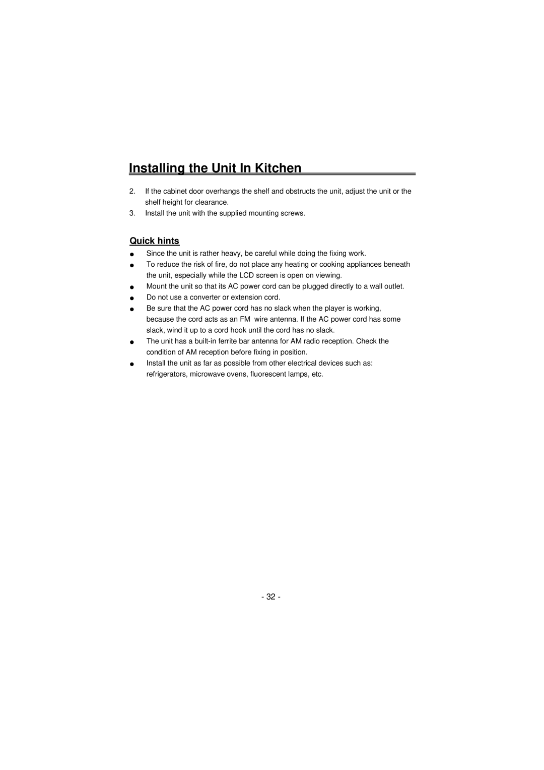 Palsonic TFTV100A user manual Quick hints 