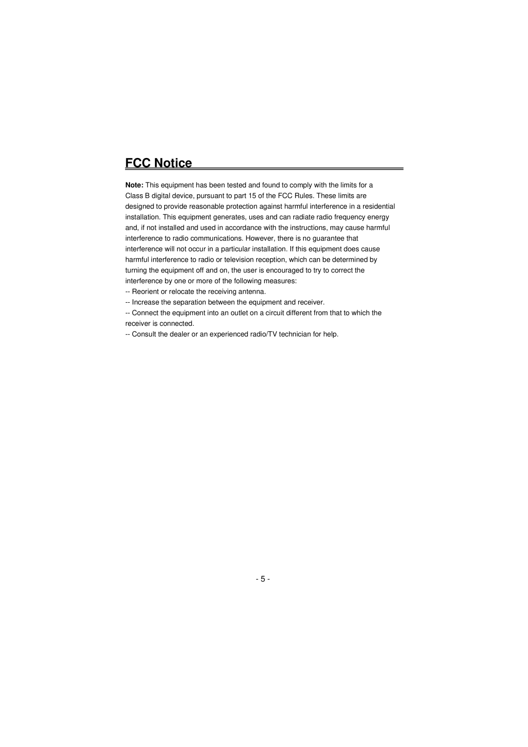 Palsonic TFTV100A user manual FCC Notice 